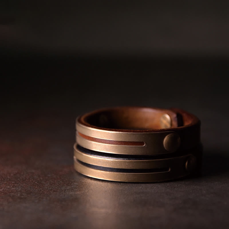 Vintage Leather Copper Brass Balance Bangle Bracelet