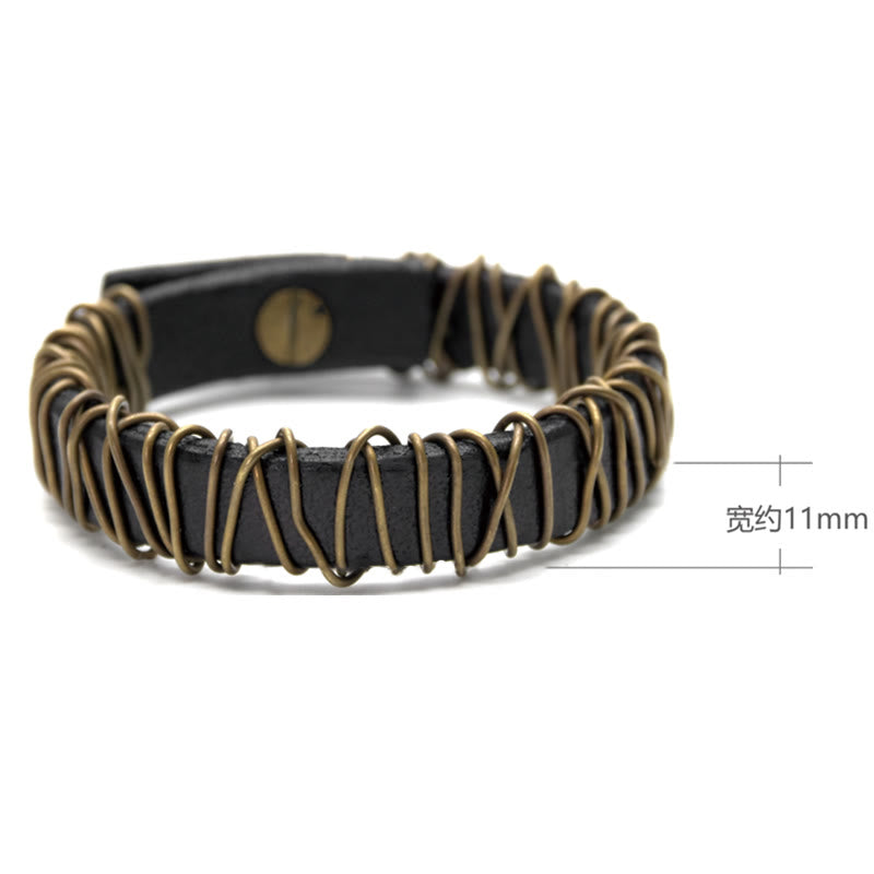 Vintage Leather Copper Brass Wire Wrap Balance Bracelet