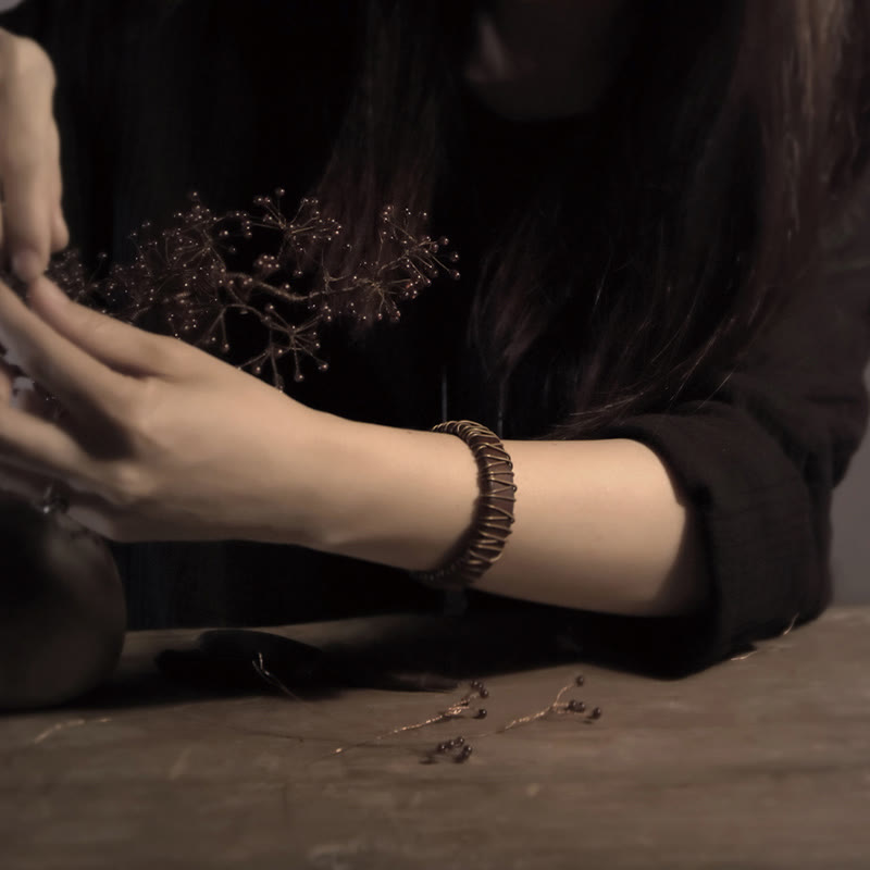 Vintage Leather Copper Brass Wire Wrap Balance Bracelet