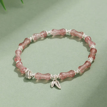 Strawberry Quartz Bamboo Fu Character Beaded Bracelet