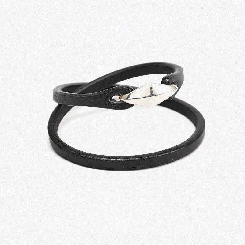 925 Sterling Silver & Leather Multi-Wrap Engraved Buckle Bracelet