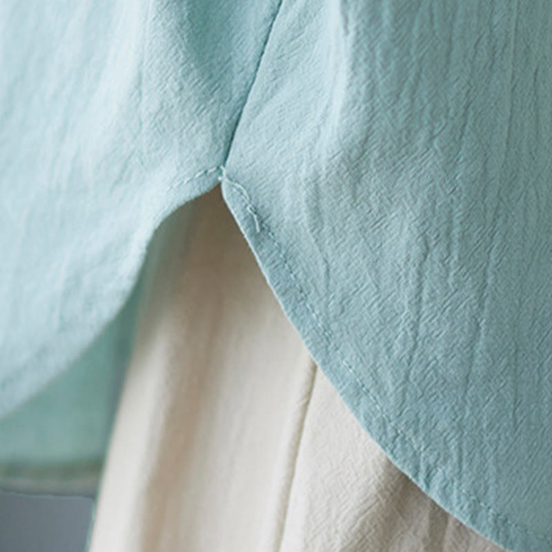 Women's Plain Batwing Sleeve Design Half Sleeve Cotton Linen Shirt