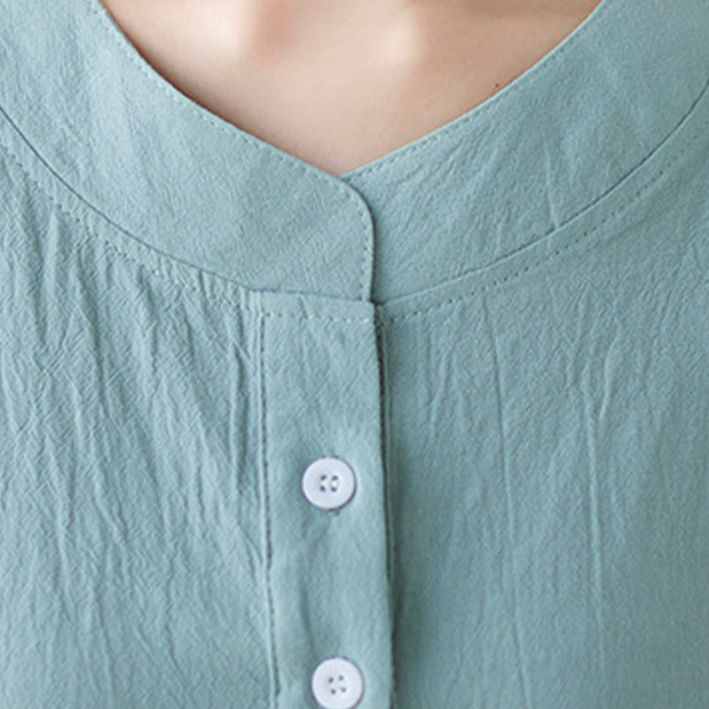 Women's Plain Batwing Sleeve Design Half Sleeve Cotton Linen Shirt