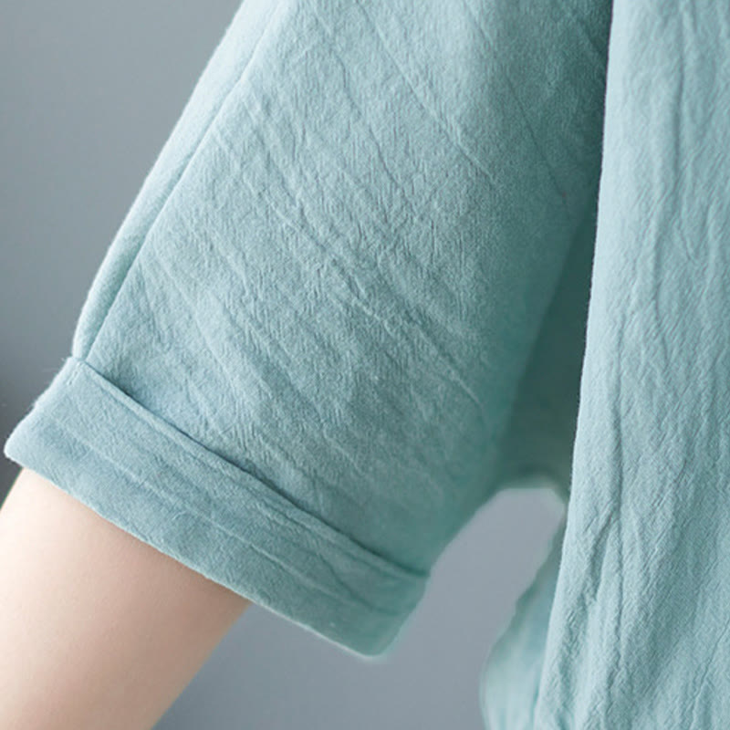Women's Plain Batwing Sleeve Design Half Sleeve Cotton Linen Shirt