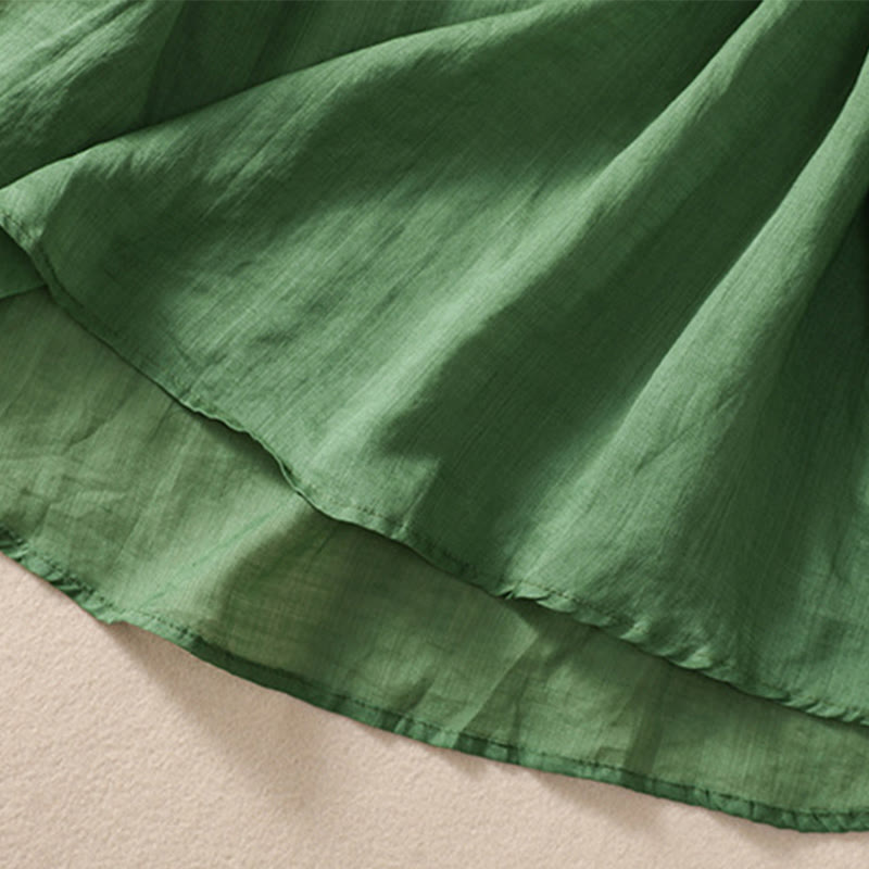 Women's Crew Neck Hollow Design Half Sleeve Cotton Linen Shirt