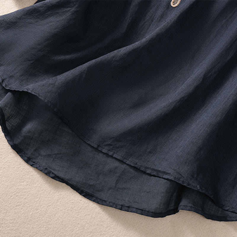 Women's Crew Neck Hollow Design Half Sleeve Cotton Linen Shirt