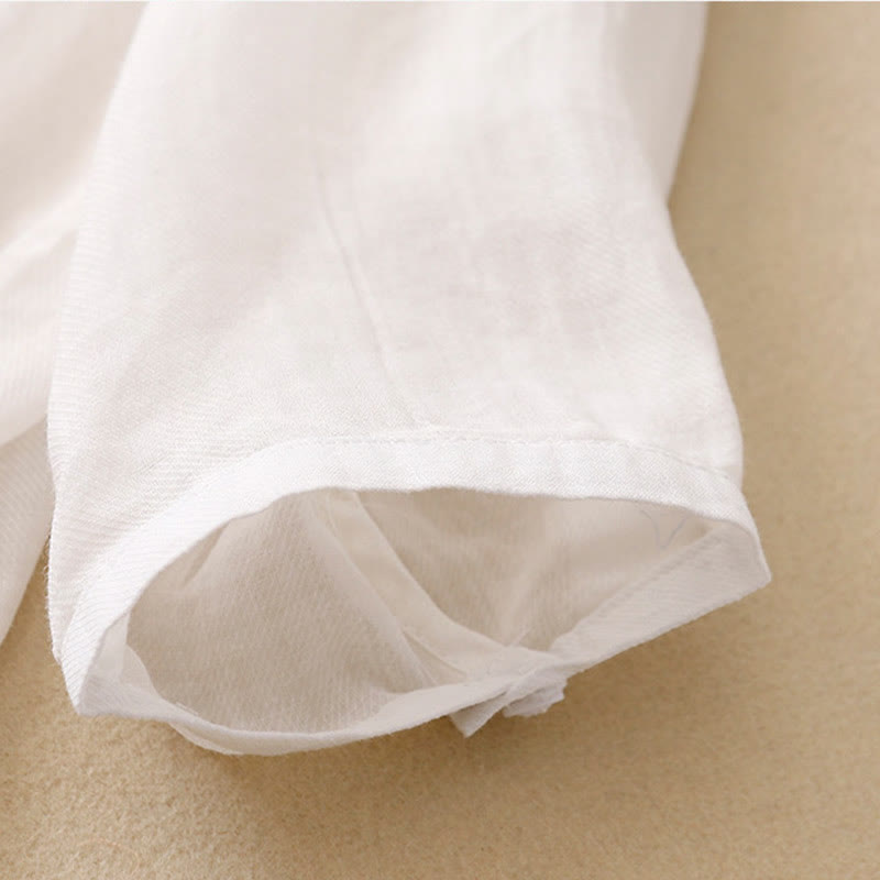 Cotton Linen Embroidered Stand Collar 3/4 Sleeve Mindful Shirt