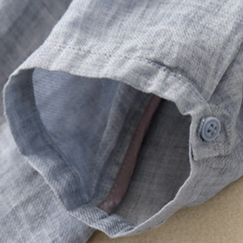 Cotton Linen Embroidered Stand Collar 3/4 Sleeve Mindful Shirt