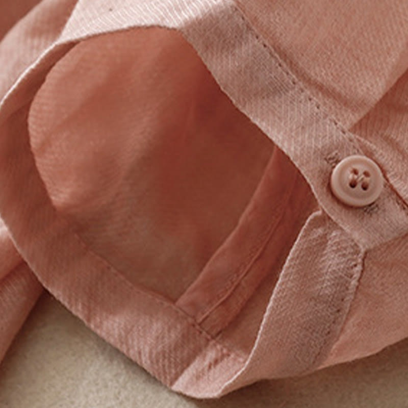 Cotton Linen Embroidered Stand Collar 3/4 Sleeve Mindful Shirt