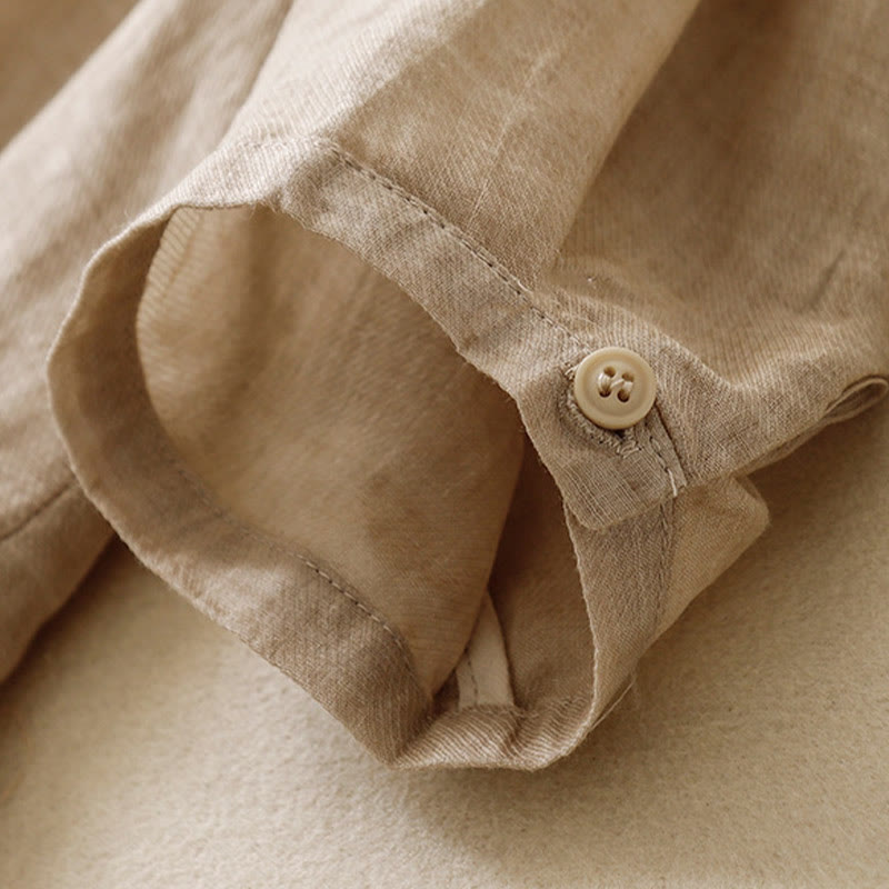 Cotton Linen Embroidered Stand Collar 3/4 Sleeve Mindful Shirt