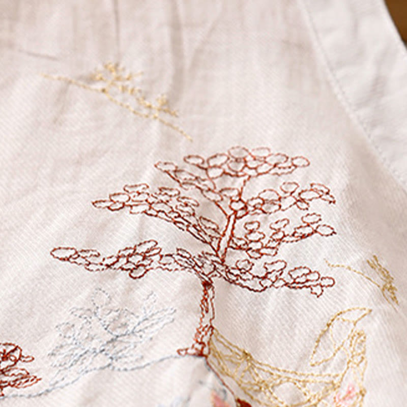 Cotton Linen Embroidered Stand Collar 3/4 Sleeve Mindful Shirt