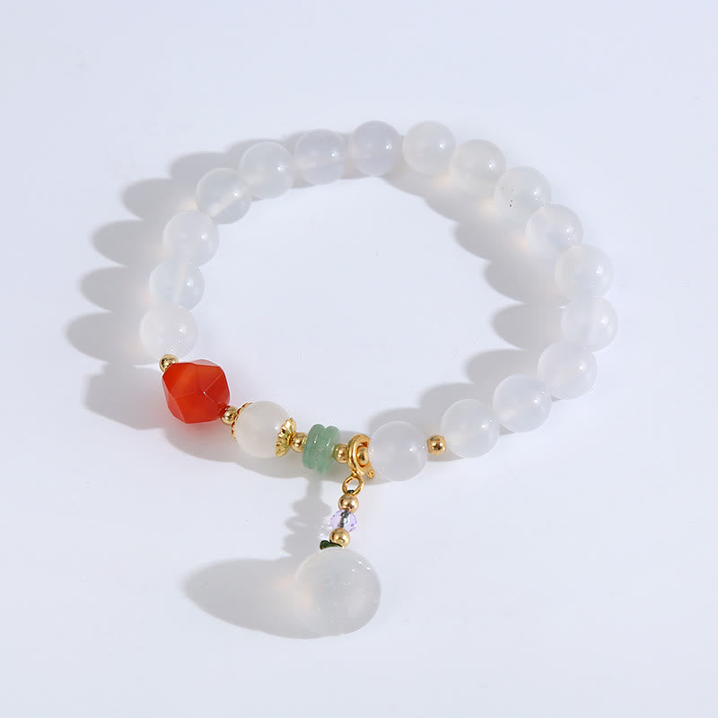 White Agate Red Agate Lotus Pod Charm Luck Bracelet