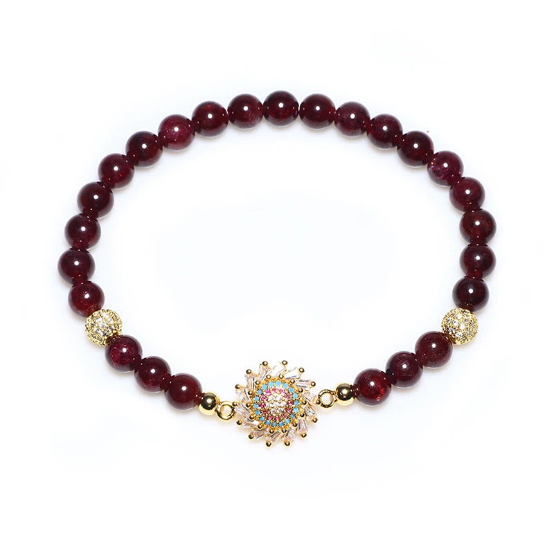Natural Garnet Flower Zircon Bead Protection Bracelet