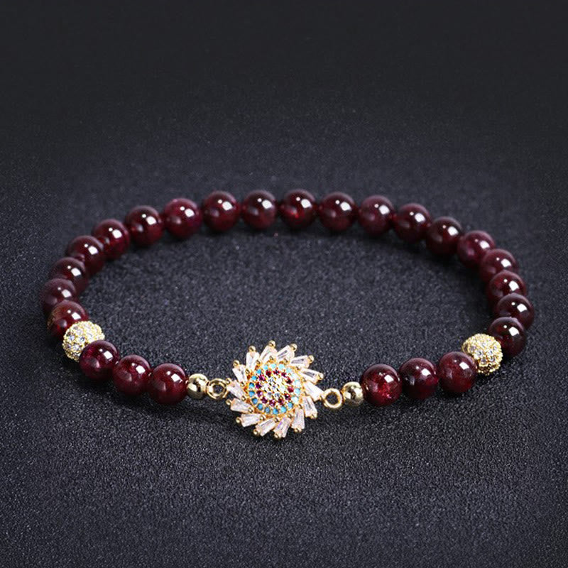 Natural Garnet Flower Zircon Bead Protection Bracelet