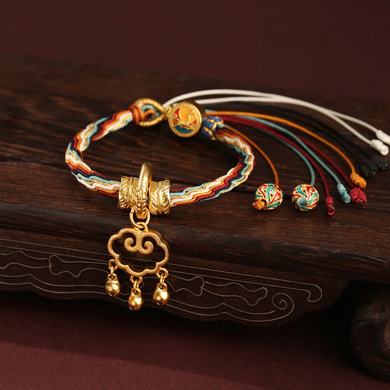 Handmade Endless Knot Bracelet with Deer & Auspicious Cloud Longevity Lock Bell