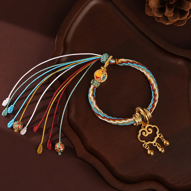 Handmade Endless Knot Bracelet with Deer & Auspicious Cloud Longevity Lock Bell