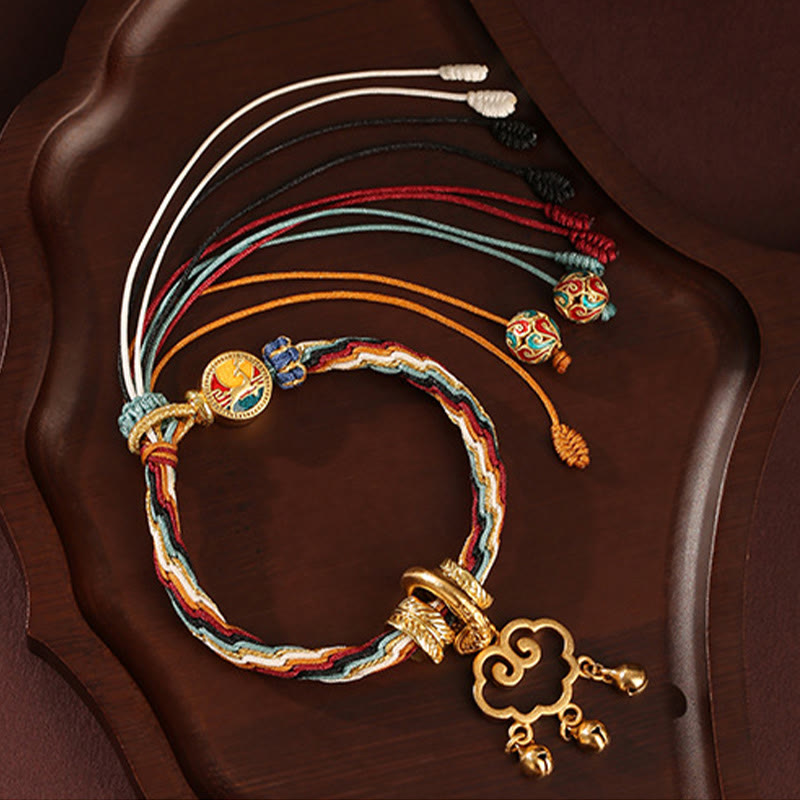 Handmade Endless Knot Bracelet with Deer & Auspicious Cloud Longevity Lock Bell