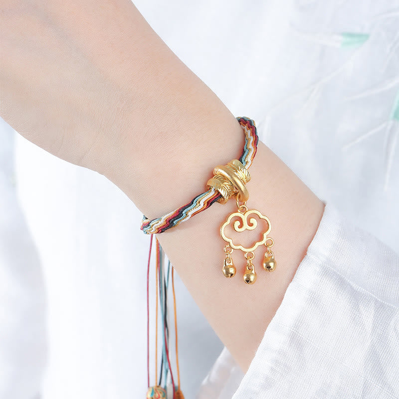 Handmade Endless Knot Bracelet with Deer & Auspicious Cloud Longevity Lock Bell