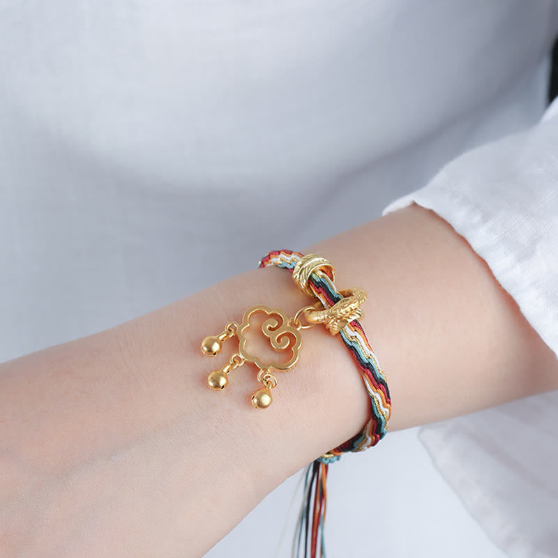 Handmade Endless Knot Bracelet with Deer & Auspicious Cloud Longevity Lock Bell