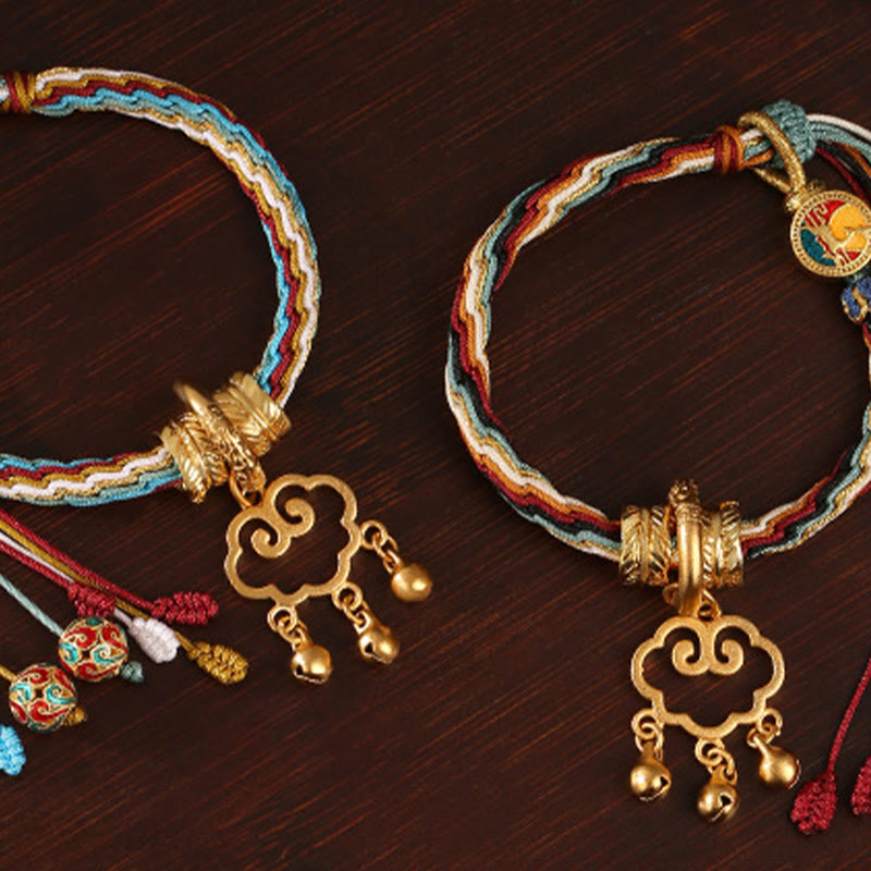 Handmade Endless Knot Bracelet with Deer & Auspicious Cloud Longevity Lock Bell