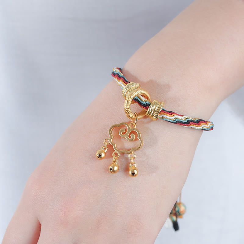 Handmade Endless Knot Bracelet with Deer & Auspicious Cloud Longevity Lock Bell
