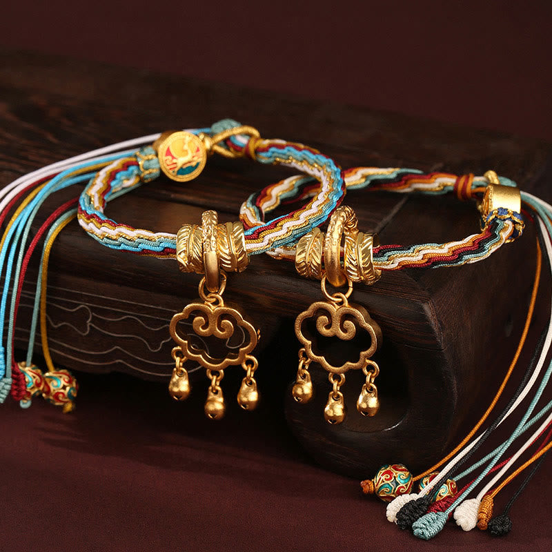 Handmade Endless Knot Bracelet with Deer & Auspicious Cloud Longevity Lock Bell