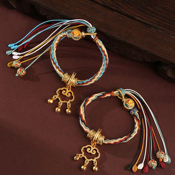 Handmade Endless Knot Bracelet with Deer & Auspicious Cloud Longevity Lock Bell