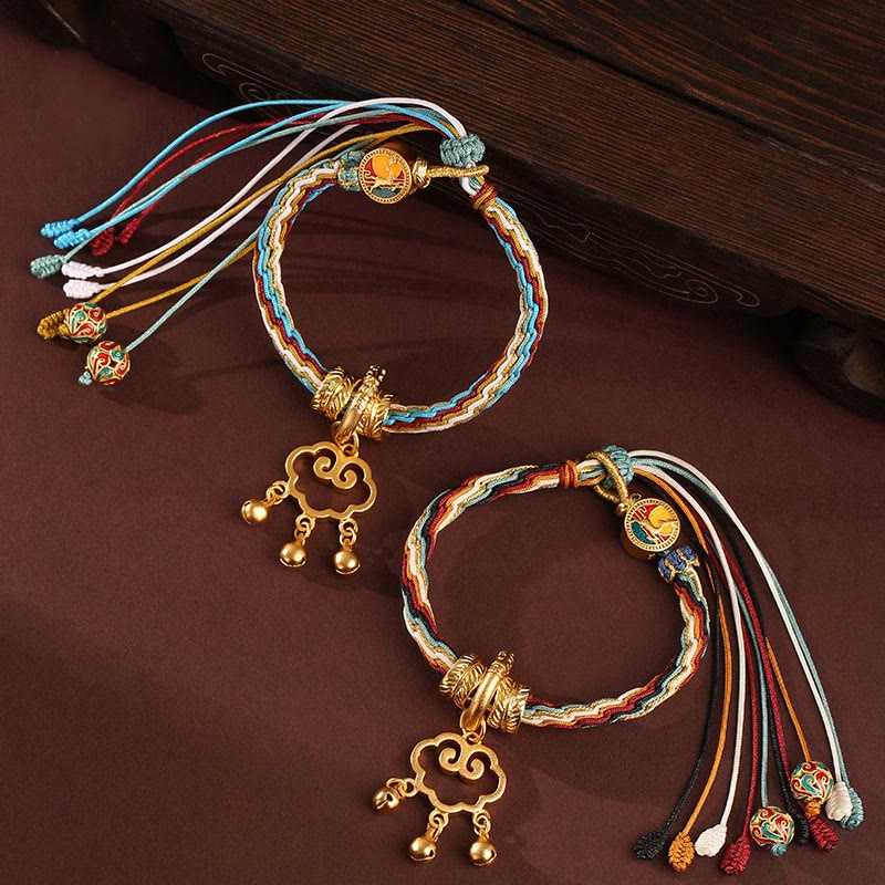 Handmade Endless Knot Bracelet with Deer & Auspicious Cloud Longevity Lock Bell