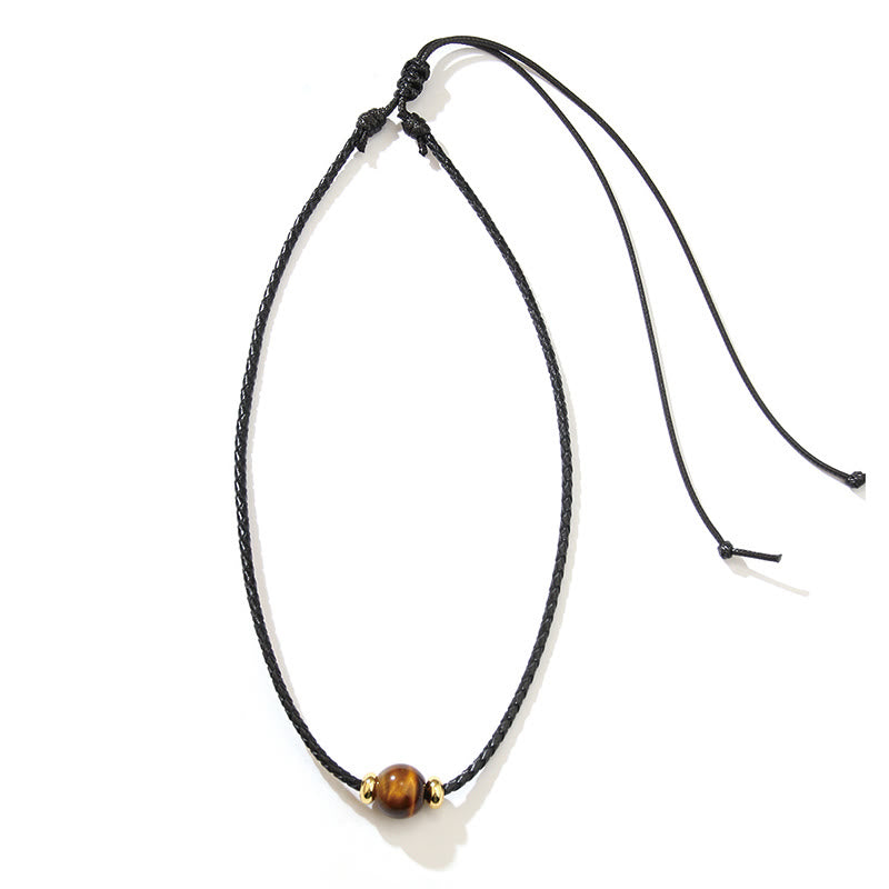 Natural Tiger Eye Beaded Protection Wax Rope Necklace Pendant