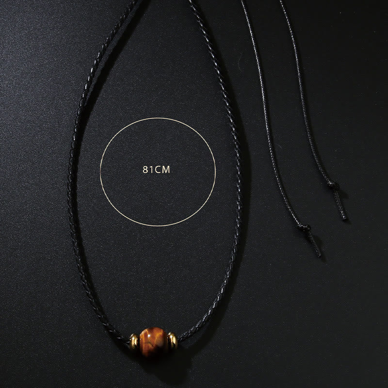 Natural Tiger Eye Beaded Protection Wax Rope Necklace Pendant