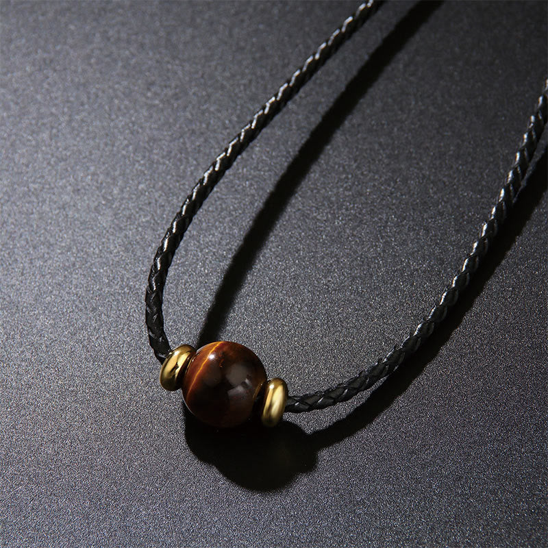 Natural Tiger Eye Beaded Protection Wax Rope Necklace Pendant