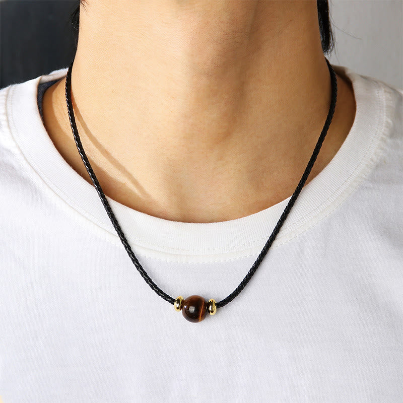 Natural Tiger Eye Beaded Protection Wax Rope Necklace Pendant