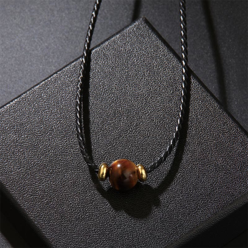 Natural Tiger Eye Beaded Protection Wax Rope Necklace Pendant