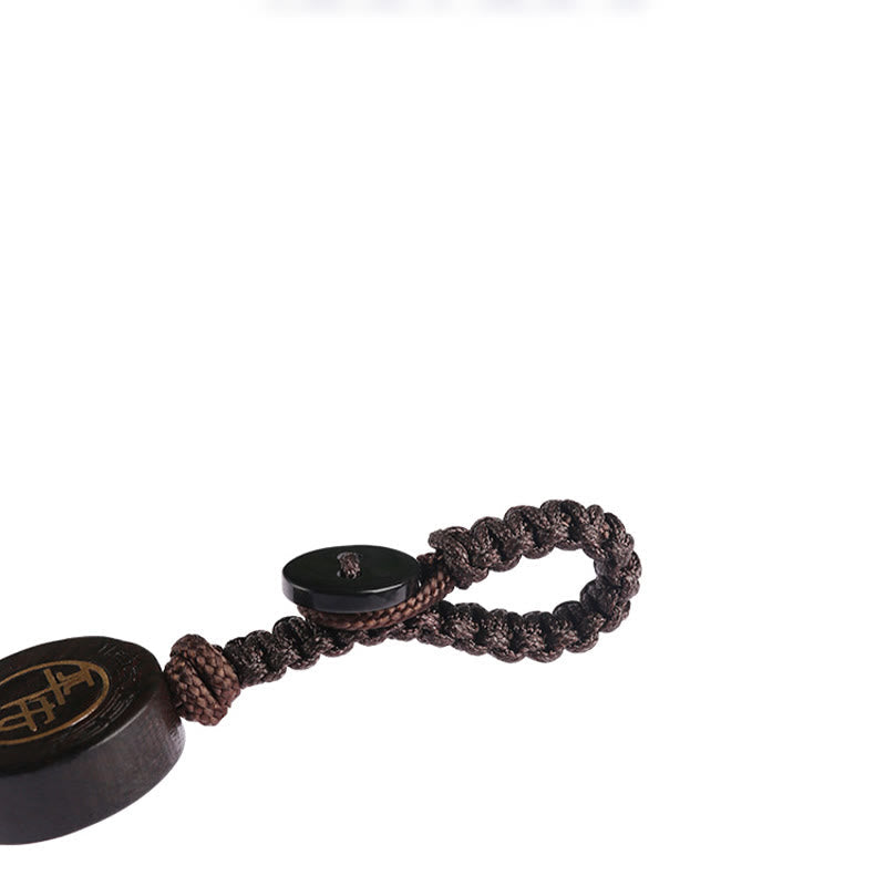 Hand-Carved Small Leaf Red Sandalwood Pixiu Energy Keychain