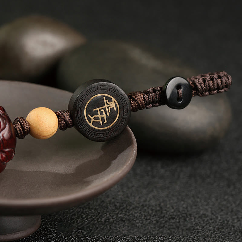 Hand-Carved Small Leaf Red Sandalwood Pixiu Energy Keychain