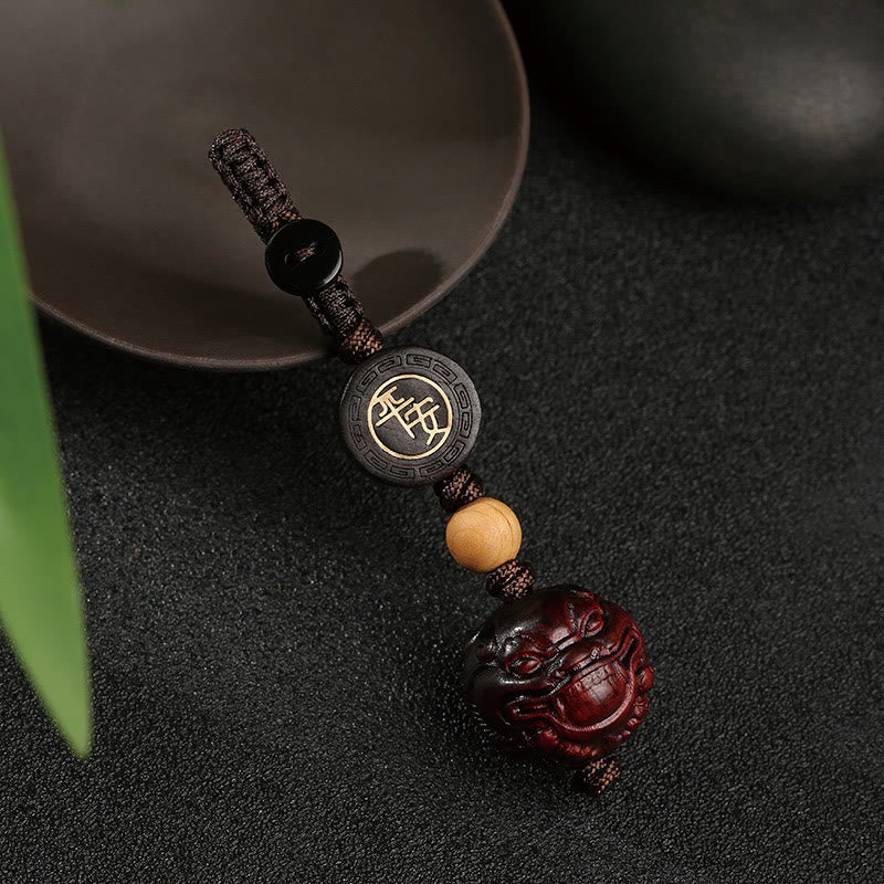 Hand-Carved Small Leaf Red Sandalwood Pixiu Energy Keychain