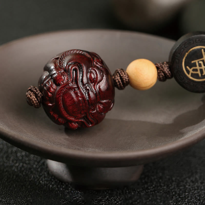 Hand-Carved Small Leaf Red Sandalwood Pixiu Energy Keychain