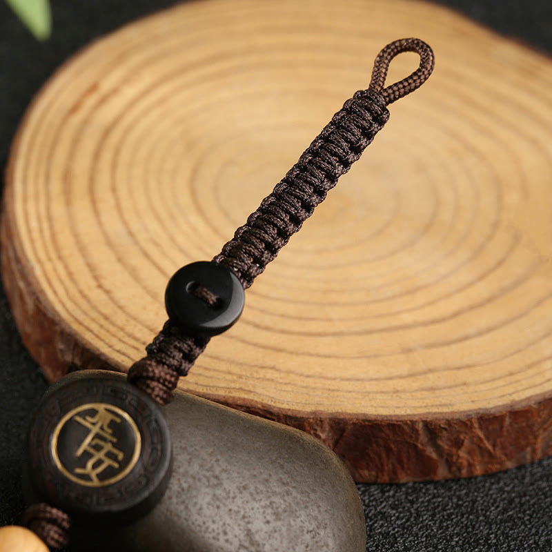 Hand-Carved Small Leaf Red Sandalwood Pixiu Energy Keychain