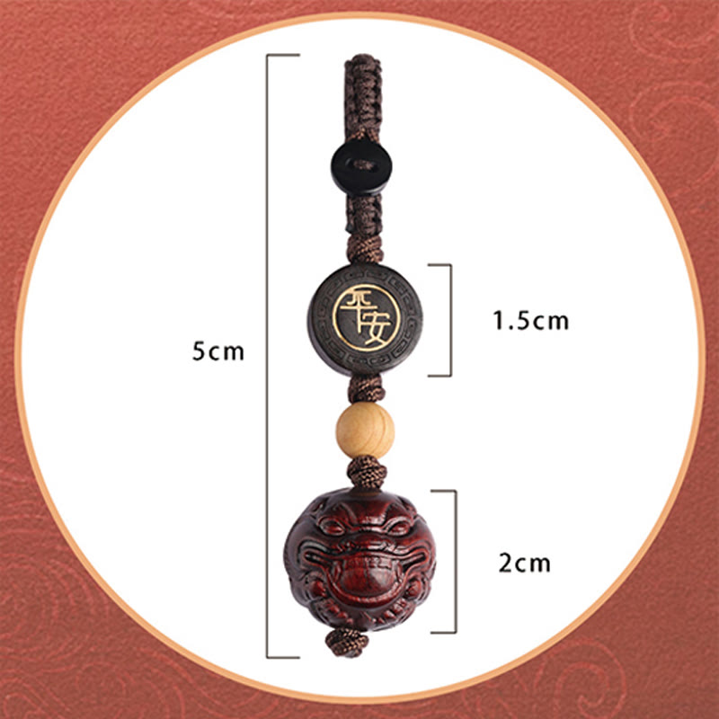 Hand-Carved Small Leaf Red Sandalwood Pixiu Energy Keychain