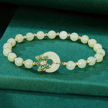 925 Sterling Silver Natural Hetian Jade Peace Buckle Butterfly Zircon Luck Bracelet Necklace Pendant