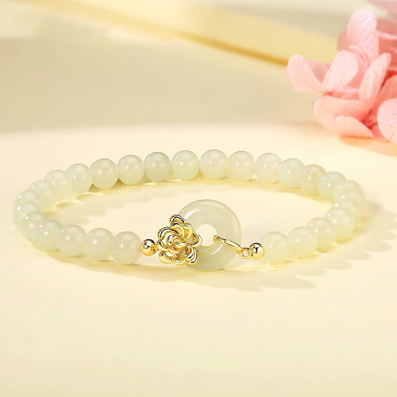 925 Sterling Silver Natural Hetian Jade Autumn Chrysanthemum Peace Buckle Prosperity Bracelet