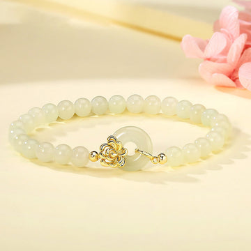 925 Sterling Silver Natural Hetian Jade Autumn Chrysanthemum Peace Buckle Prosperity Bracelet