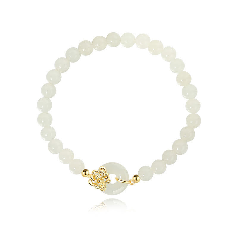 925 Sterling Silver Natural Hetian Jade Autumn Chrysanthemum Peace Buckle Prosperity Bracelet