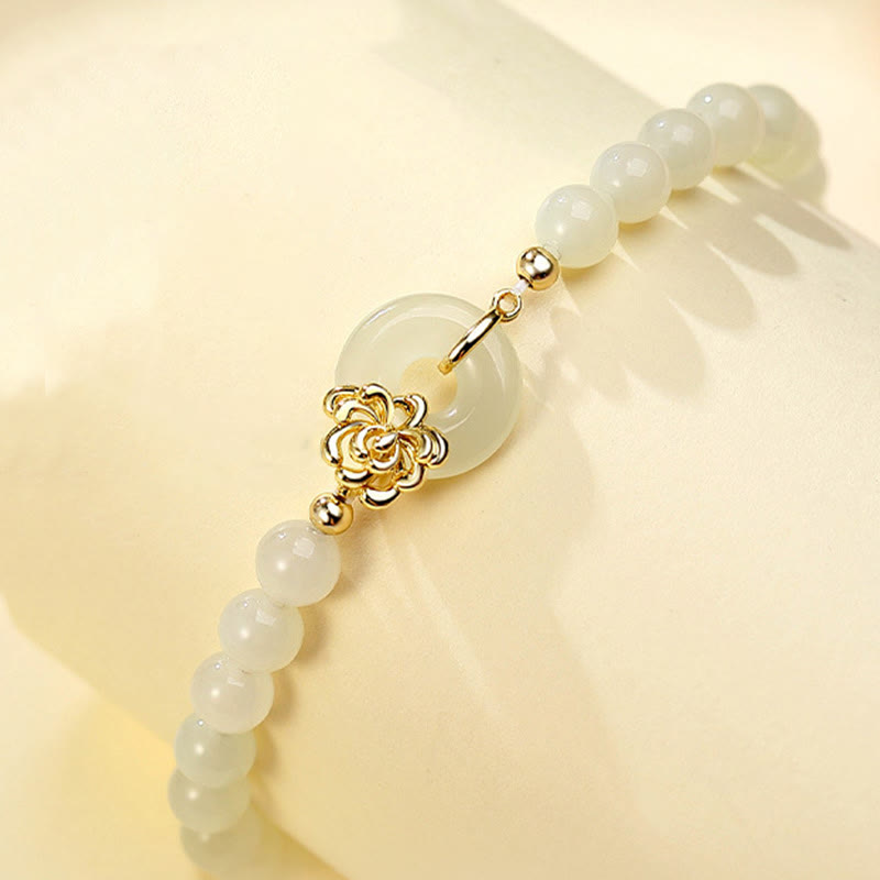 925 Sterling Silver Natural Hetian Jade Autumn Chrysanthemum Peace Buckle Prosperity Bracelet