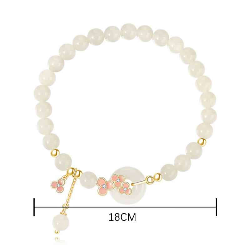 925 Sterling Silver Natural Hetian Jade Peach Blossom Peace Buckle Zircon Luck Bracelet Necklace Pendant