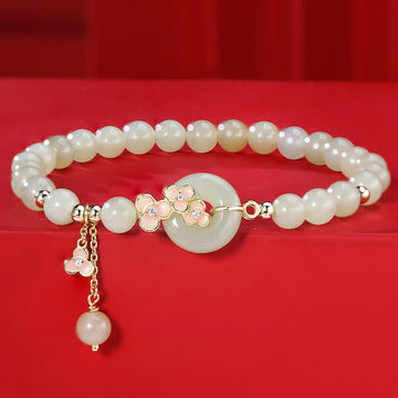 925 Sterling Silver Natural Hetian Jade Peach Blossom Peace Buckle Zircon Luck Bracelet Necklace Pendant
