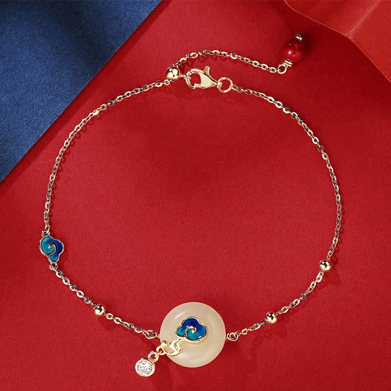 925 Sterling Silver Natural Hetian Jade Auspicious Clouds Abundance Bracelet