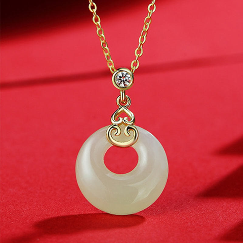 925 Sterling Silver Natural Hetian Jade Gourd Peace Buckle Zircon Luck Bracelet Necklace Pendant Earrings