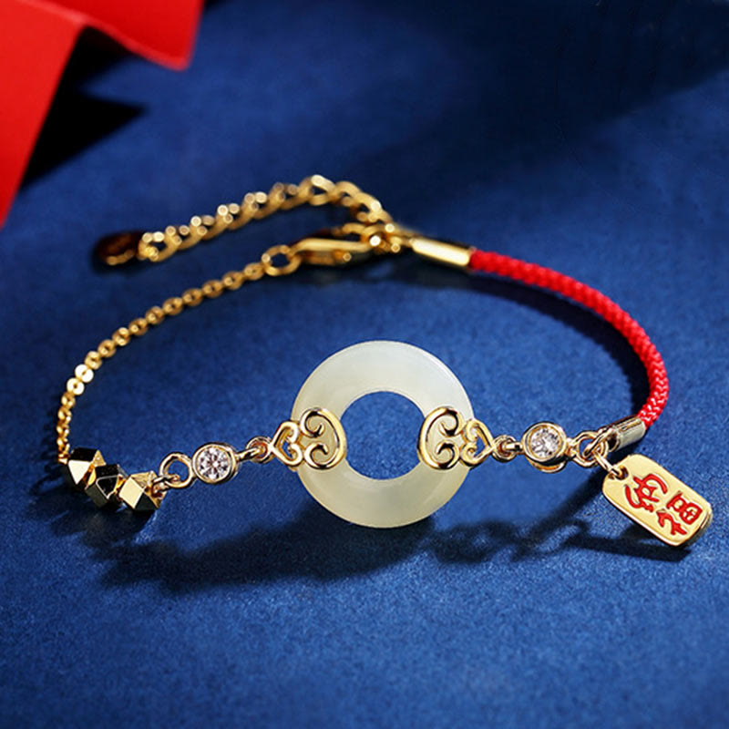 925 Sterling Silver Natural Hetian Jade Gourd Peace Buckle Zircon Luck Bracelet Necklace Pendant Earrings