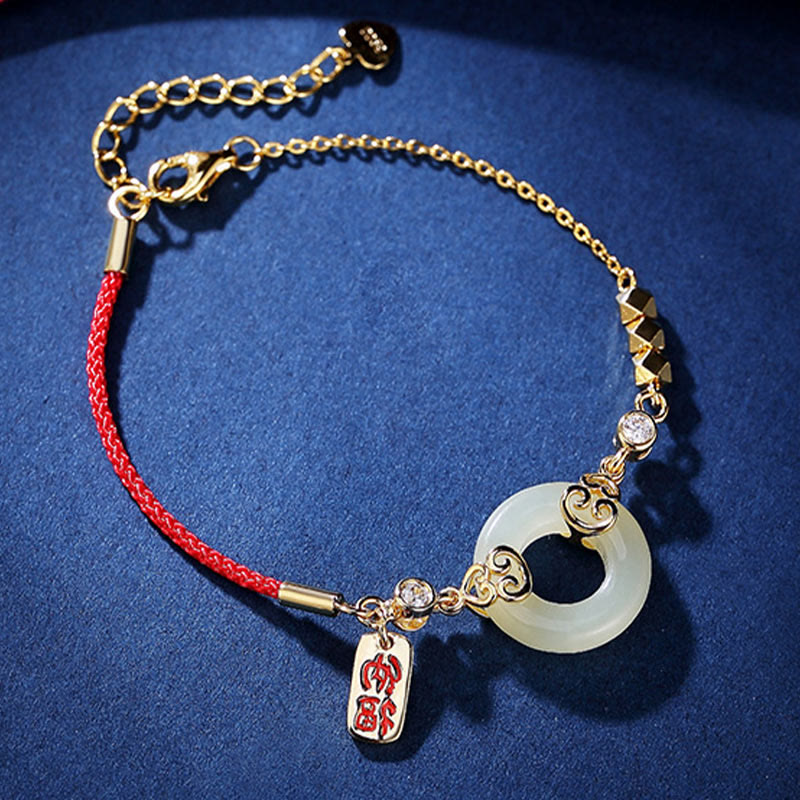 925 Sterling Silver Natural Hetian Jade Gourd Peace Buckle Zircon Luck Bracelet Necklace Pendant Earrings